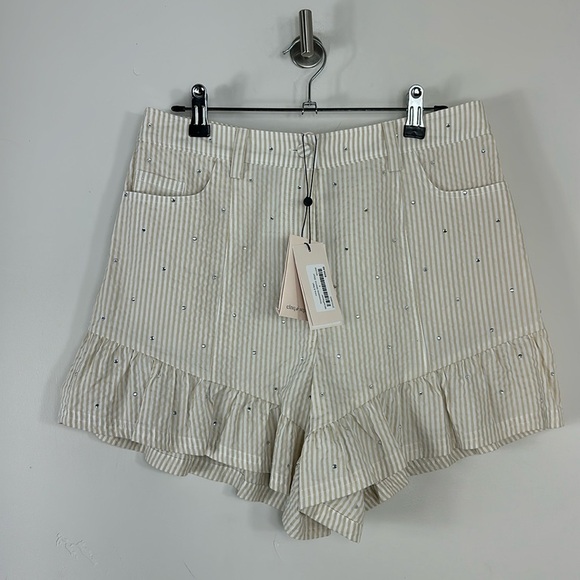 Cinq a Sept Cream Stripe Neema Rhinestone Seersucker Shorts 6 NWT - Picture 4 of 12